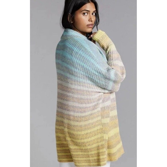 Anthropologie Pilcro Space Dye Cardigan Sweater Ombre Longline Size Large - Picture 2 of 9